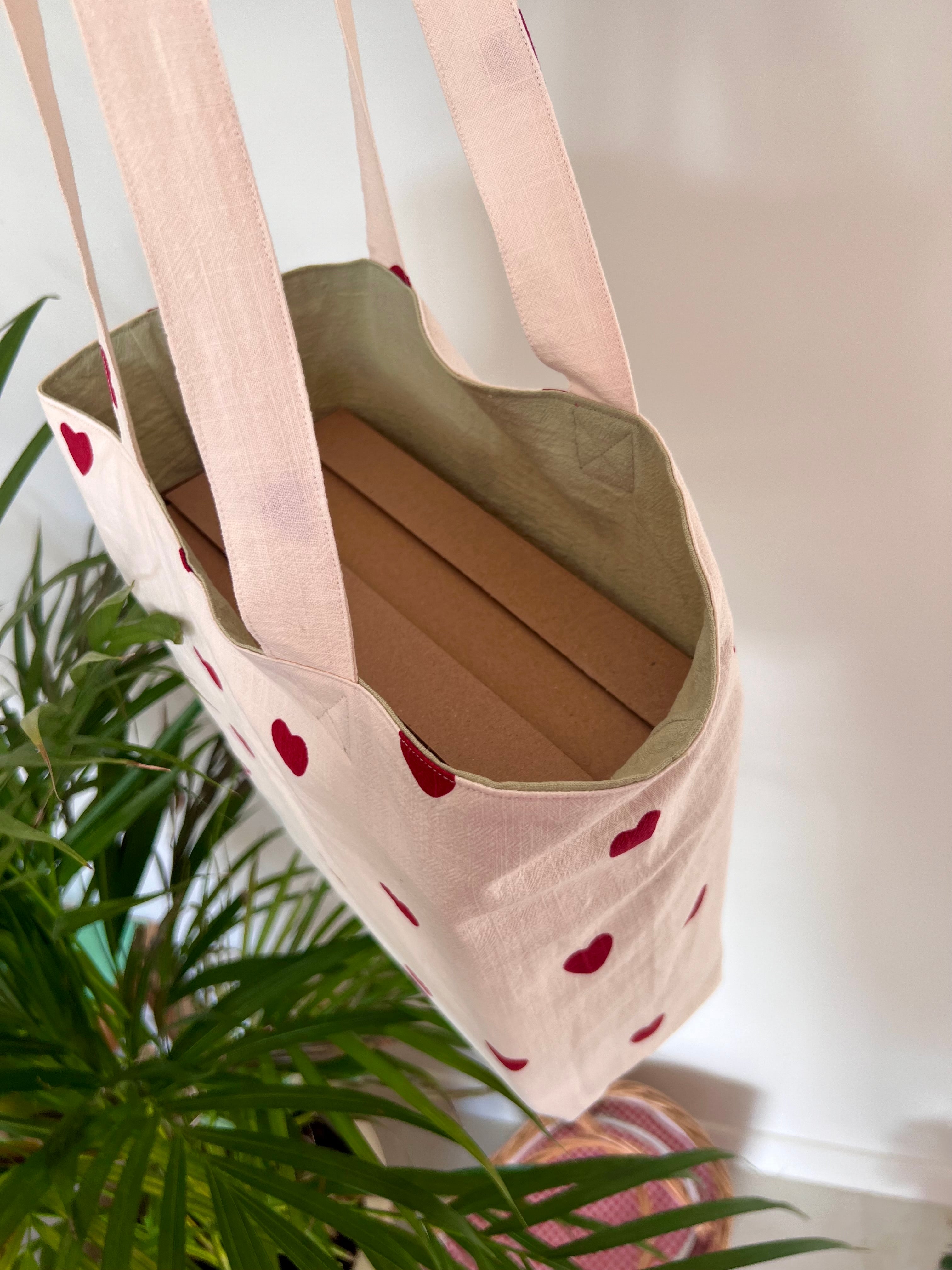 Le Tote Coeur | Tote bag cœur rouge réversible – sac cabas en coton cousu main, durable & éco-responsable