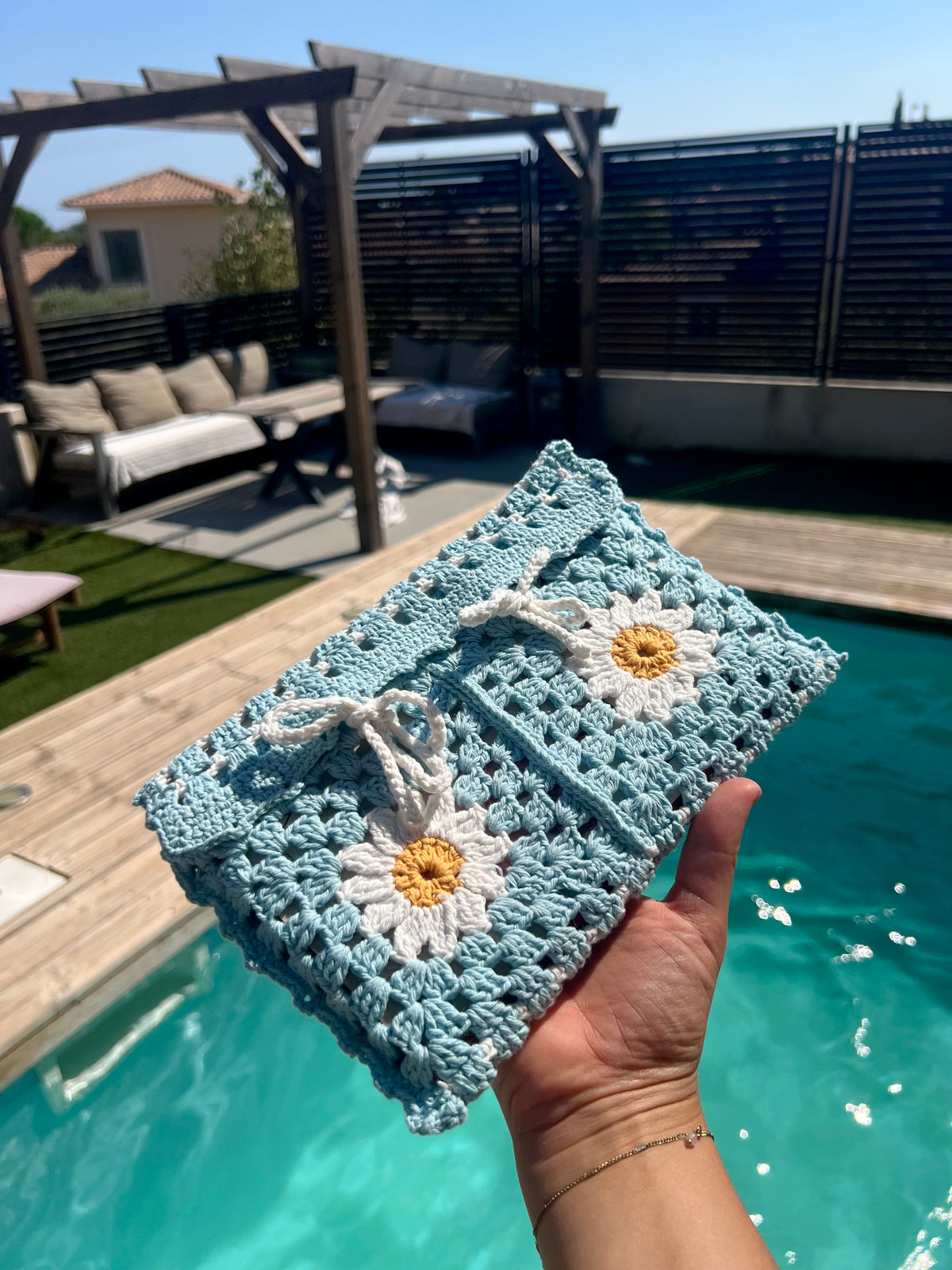 Housse de livre au crochet Ciel Fleuri