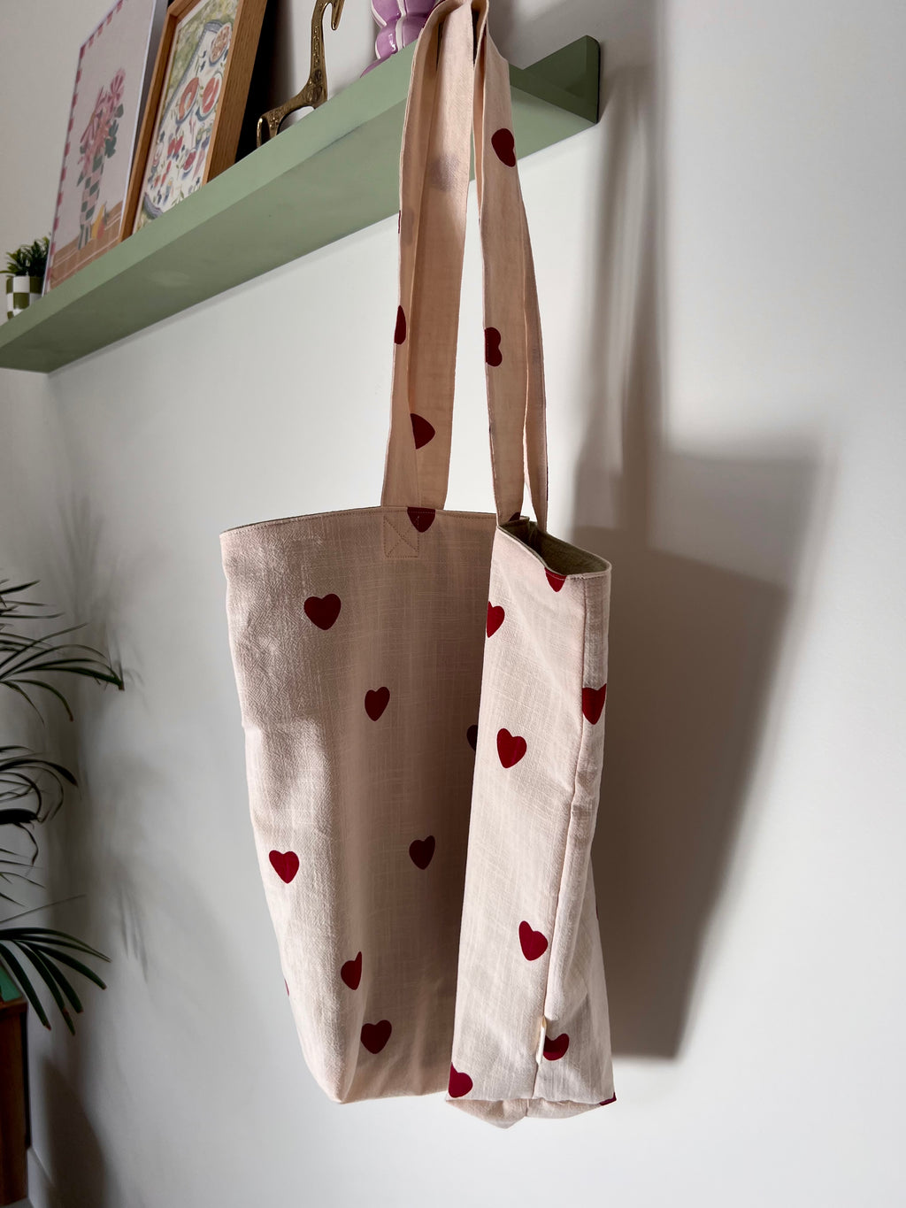 Le Tote Coeur | Tote bag cœur rouge réversible – sac cabas en coton cousu main, durable & éco-responsable