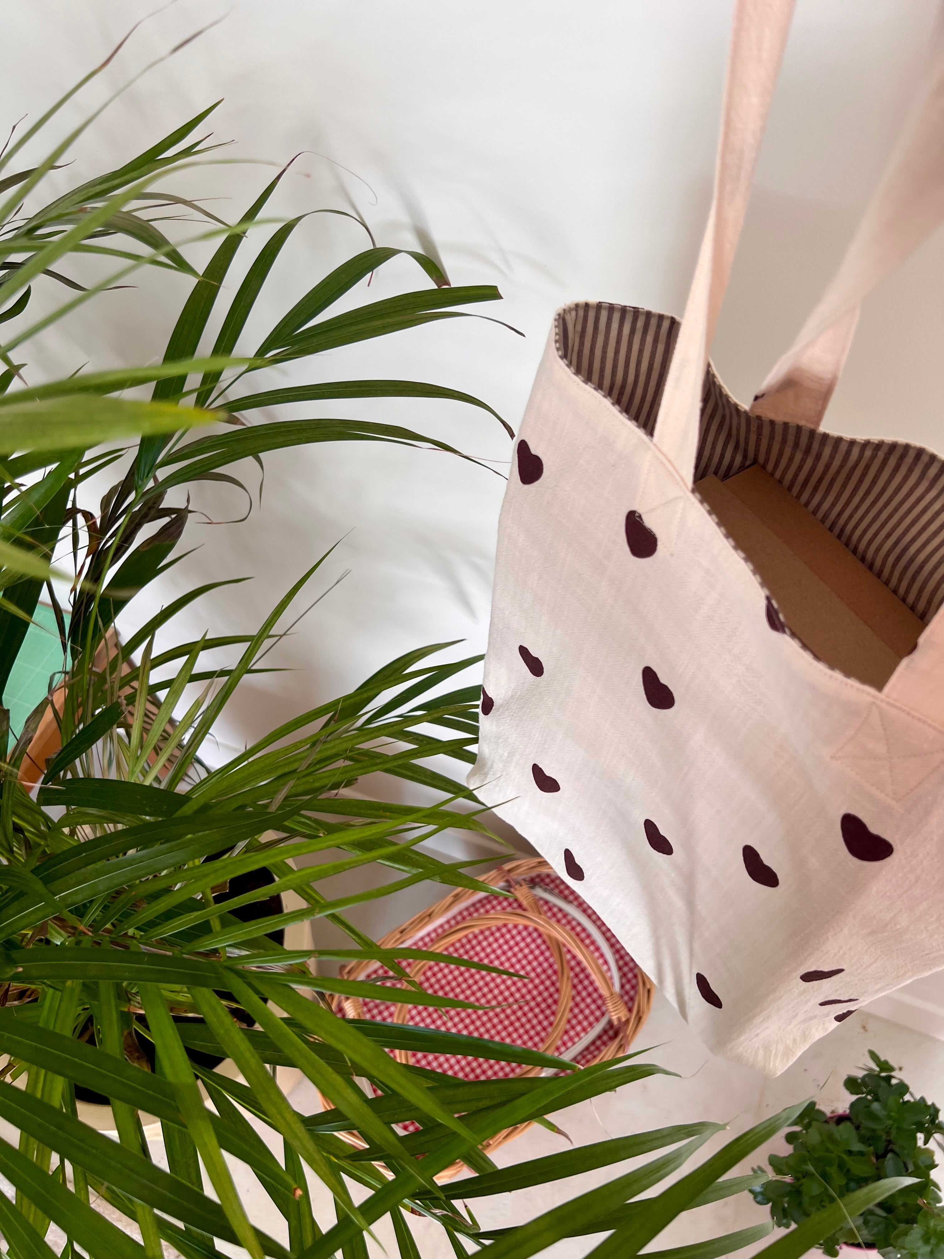 Le Tote Coeur Rayé | Tote bag réversible – sac cabas en coton cousu main, durable & éco-responsable