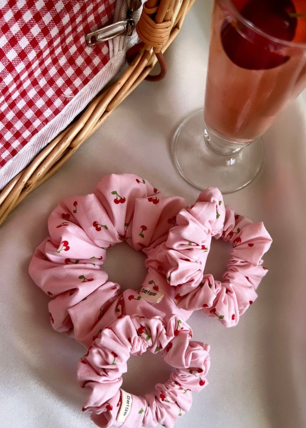 Cupcake – Chouchou Taille S en Popeline de Coton Rose à Motif Cerises