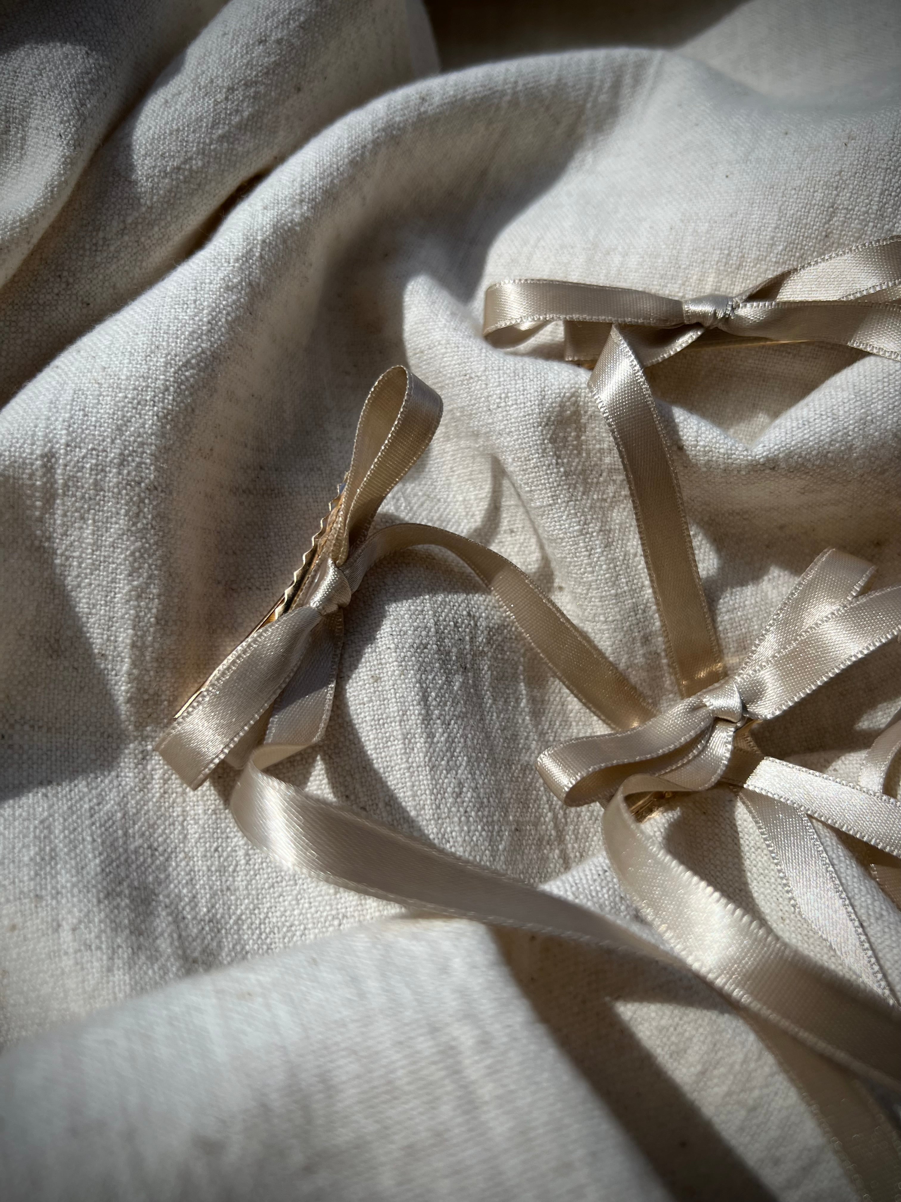 Duo Barrettes beiges satins